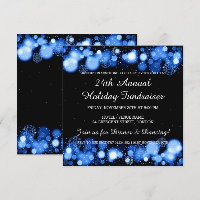 Holiday Corporate Fundraiser Gala Event Blue Einladung (Vorne/Hinten)