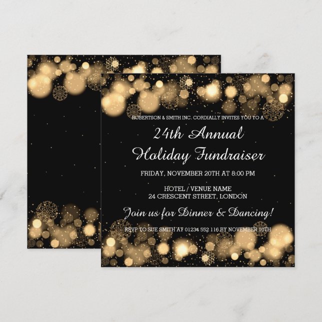 Holiday Corporate Fundraiser Gala Event Gold Einladung (Vorne/Hinten)