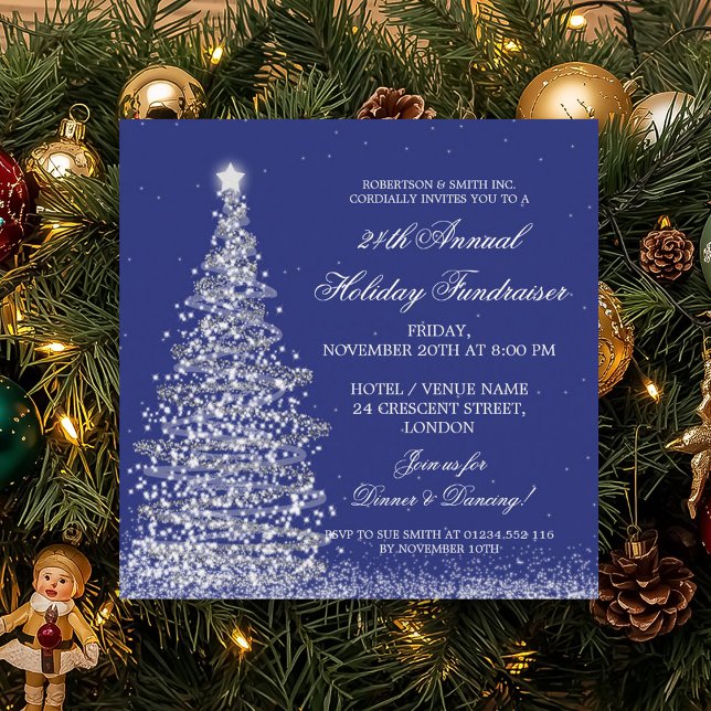 Holiday Corporate Fundraiser Gala Silver Navy Blue Einladung (Holiday Corporate Fundraiser Gala Silver Navy Blue Invitation)