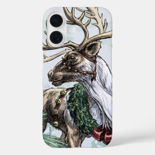 "Holiday Courier" Weihnachts-Rentier Kunst iPhone 16 Hülle