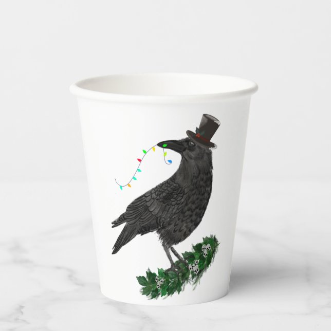 Holiday Crow with Top Hat Pappbecher (Vorderseite)