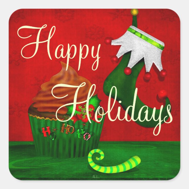 Holiday Cupcake Whimsey PERSONALISIERT Quadratischer Aufkleber (Vorderseite)