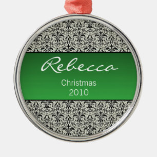 Holiday Damask Premium Rund Ornament, grün Silbernes Ornament
