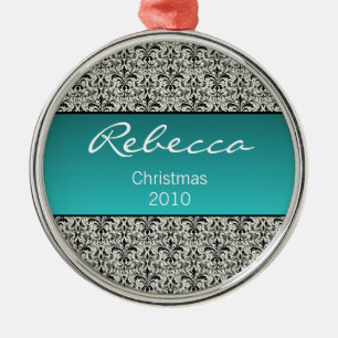 Holiday Damask Premium Runder Ornament, Türkis Ornament Aus Metall