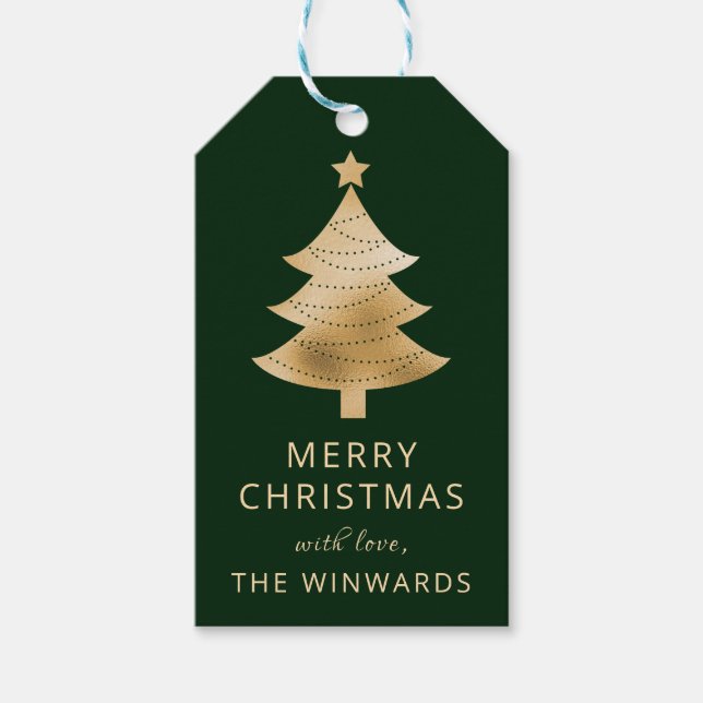 Holiday Dark Green und Gold Weihnachten Geschenkanhänger (Vorderseite)
