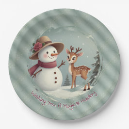 Holiday Designed Snowman And Deer Pappteller