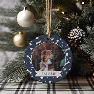 Holiday Dog Bone & Pawprint Personalisiertes Pet-F Keramik Ornament