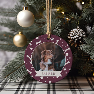 Holiday Dog Bone & Pawprint Personalisiertes Pet-F Keramik Ornament