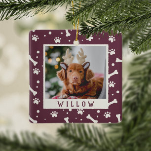 Holiday Dog Bone & Pawprint Personalisiertes Pet-F Keramikornament