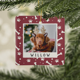 Holiday Dog Bone & Pawprint Personalisiertes Pet-F Keramikornament