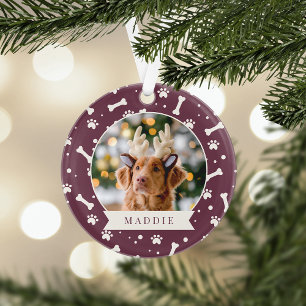 Holiday Dog Bone & Pawprint Personalisiertes Pet-F Ornament