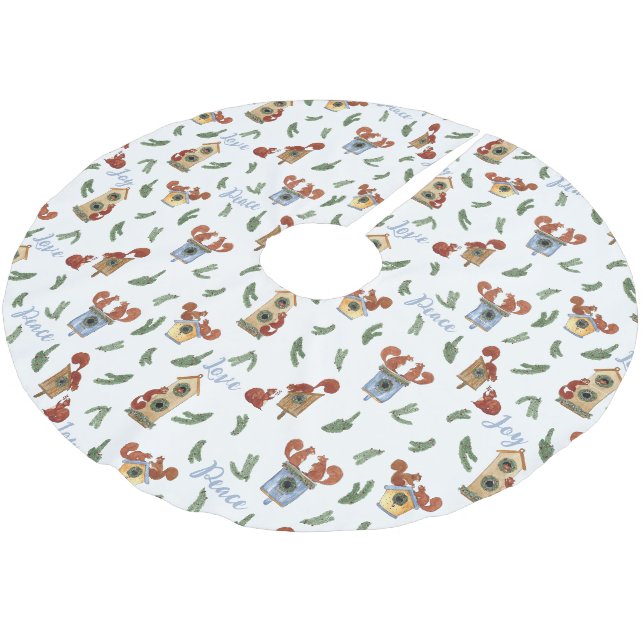 Holiday Eichhörnchen Joy Peace Liebe Weihnachten Polyester Weihnachtsbaumdecke (Schrägansicht)