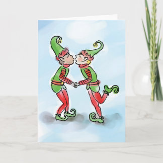 Holiday Elves Kissing Feiertagskarte