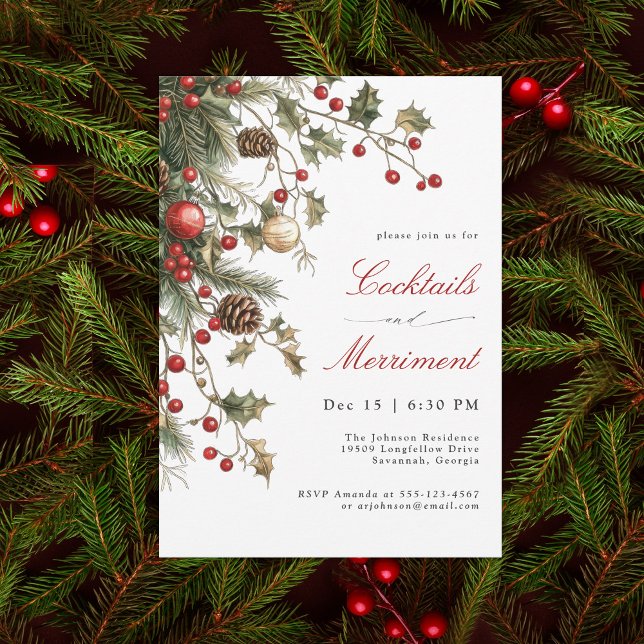 Holiday Evergreens and Berries Cocktail Party Einladung (Von Creator hochgeladen)