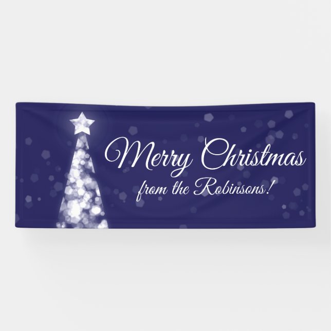 Holiday Family Name Navy Blue Christmas Lights Banner (Horizontal)