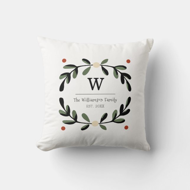 Holiday Farmhouse Monogram Wreath Kissen (Vorderseite)