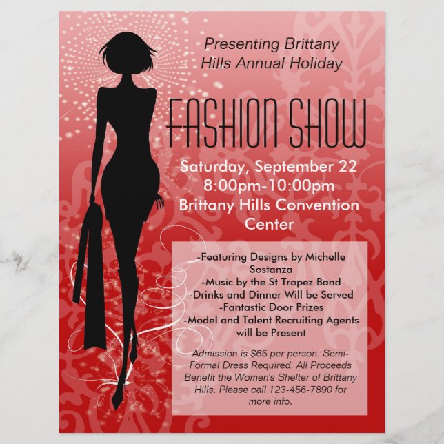Holiday Fashion Show Flyer, Rote Silhouette wirbel Flyer (Vorne)