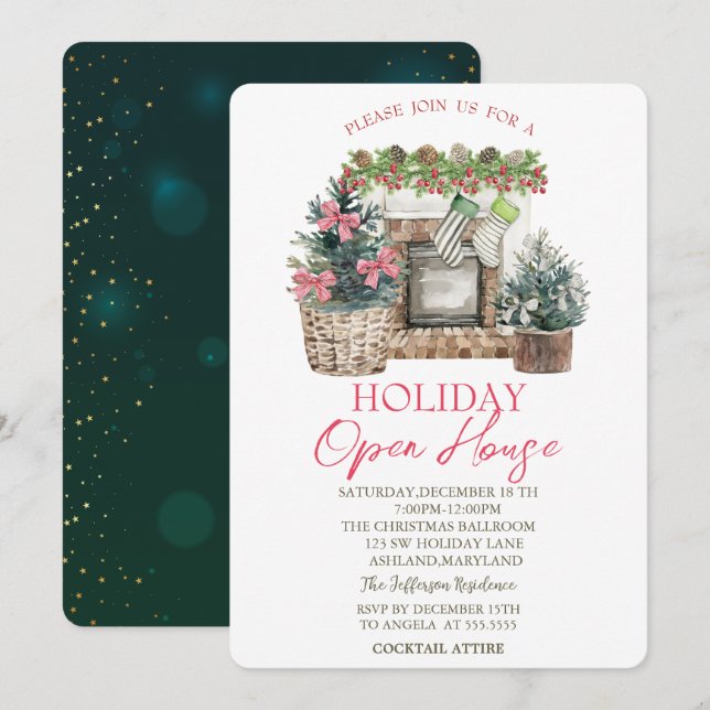 Holiday Fireplace Open House Einladung (Vorne/Hinten)