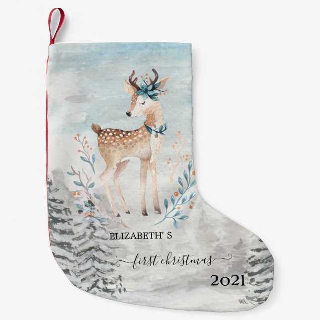 Holiday First Christmas Baby Rentier Kleiner Weihnachtsstrumpf (Vorderseite)