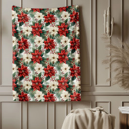 Holiday Floral Blanket Cozy Red Christmas Accent Fleecedecke
