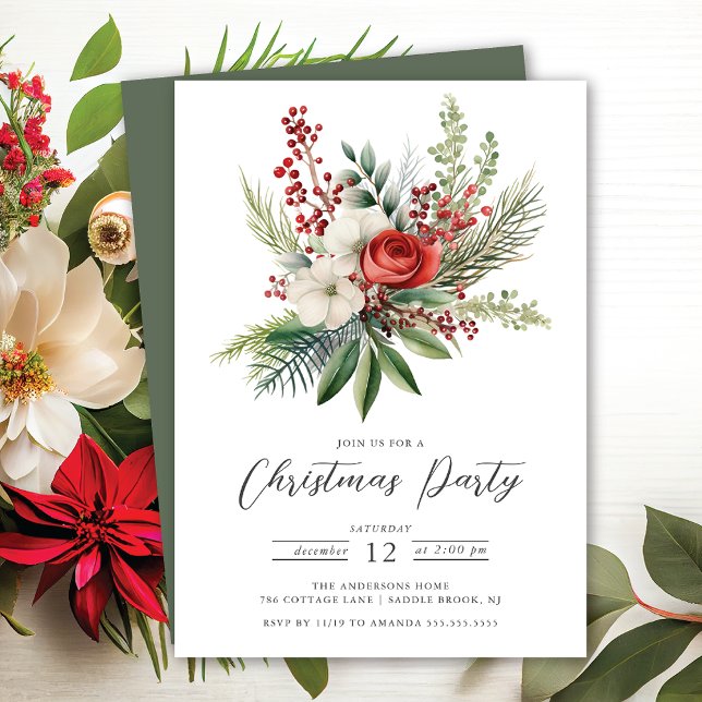 Holiday Floral Christmas Party Einladung (Von Creator hochgeladen)