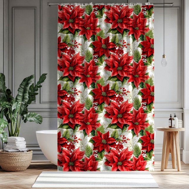 Holiday Floral Curtain Red Poinsettia Décor Duschvorhang (Holiday Floral Curtain Red Poinsettia Décor)