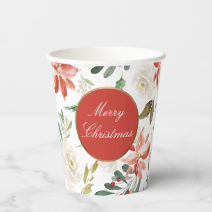 Holiday Floral Festive Frohe Weihnachten Pappbecher