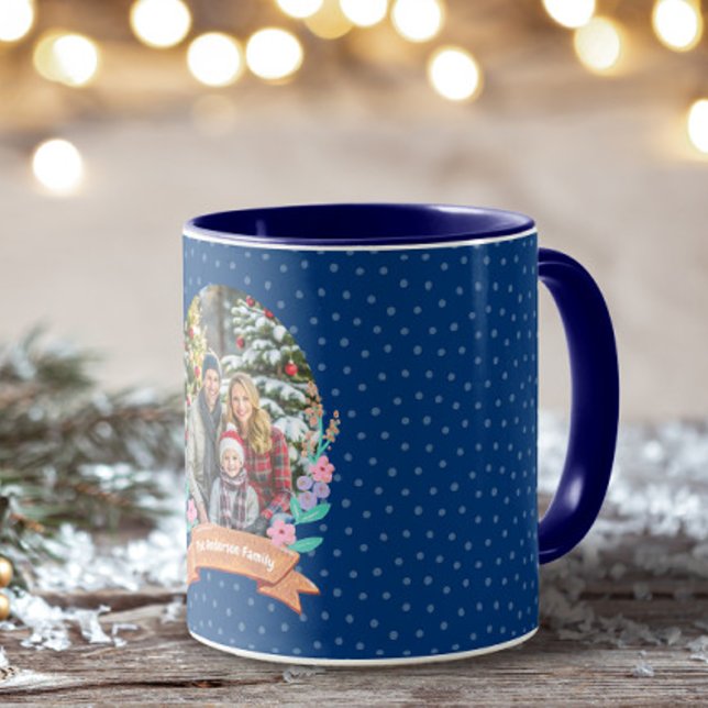 Holiday Floral Frame Dark Blue Foto Tasse (Von Creator hochgeladen)