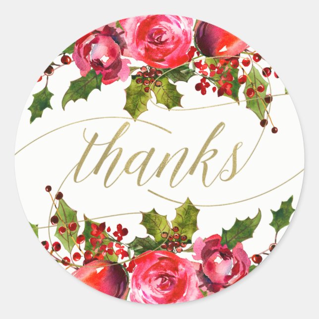 Holiday Floral Gastgeschenk Hochzeit Vielen Dank Runder Aufkleber (Vorderseite)