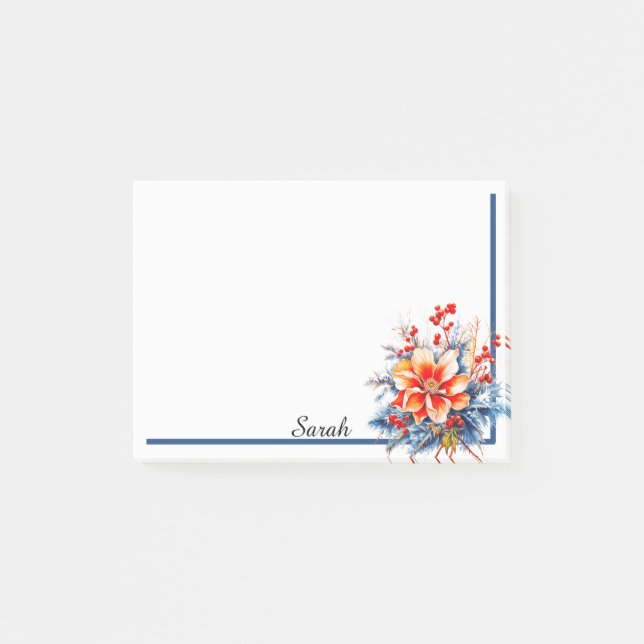 Holiday Floral hinzufügen Empfänger Name Geschenk  Post-it Klebezettel (Vorderseite)