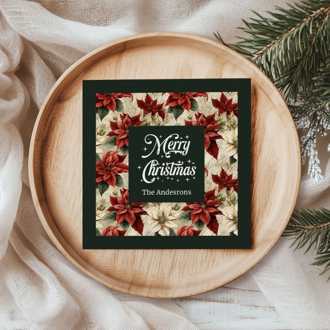 Holiday Floral Napkins Classic Red Green Blooms Serviette (Holiday Floral Napkins Classic Red Green Blooms)