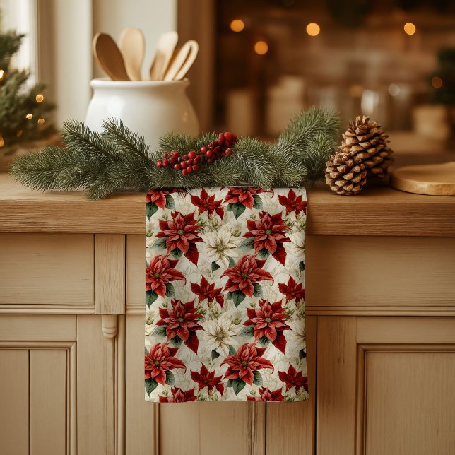 Holiday Floral Towel Classic Red Poinsettia Art Geschirrtuch (Holiday Floral Towel Classic Red Poinsettia Art)