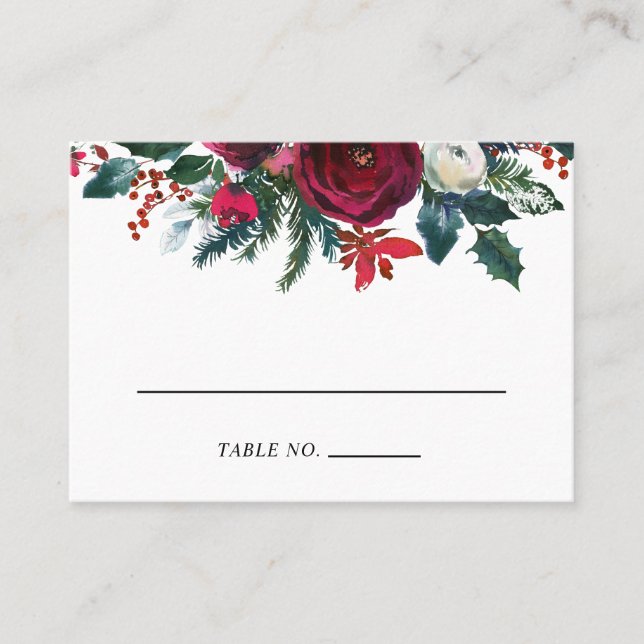 Holiday Floral Winter Wedding Escort Karten (Vorderseite)