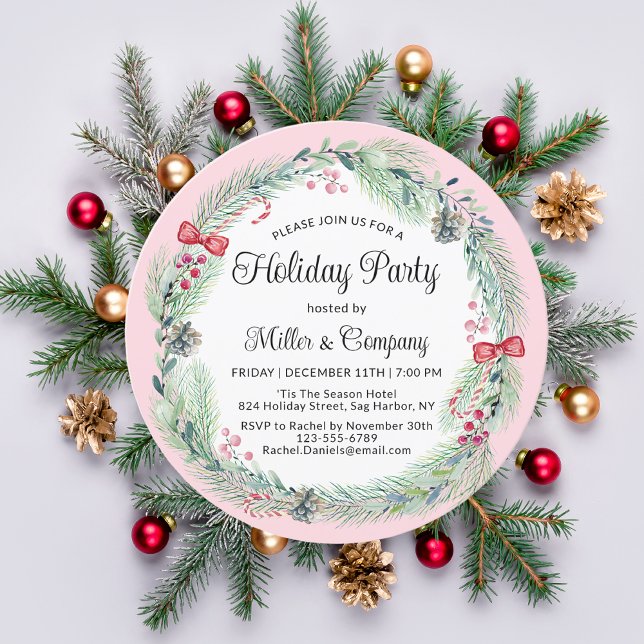 Holiday Floral Wreath Corporate Weihnachtsfest Par Einladung (Von Creator hochgeladen)