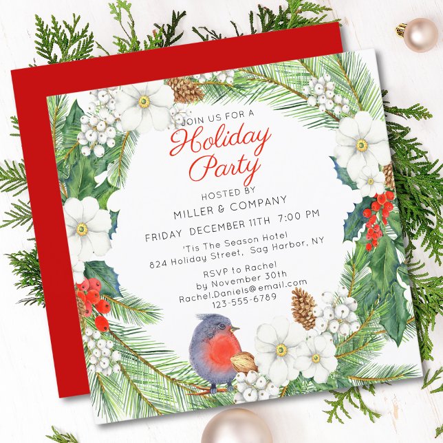 Holiday Floral Wreath Corporate Weihnachtsfest Par Einladung (Von Creator hochgeladen)