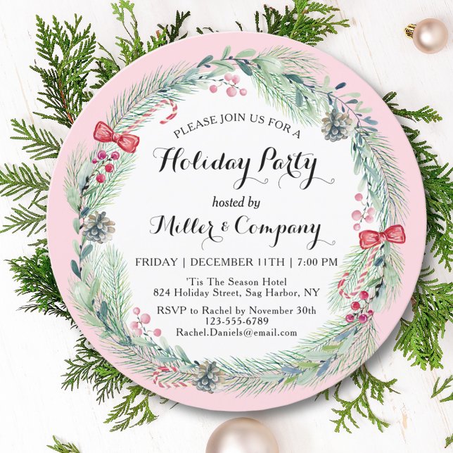Holiday Floral Wreath Corporate Weihnachtsfest Par Einladung (Von Creator hochgeladen)