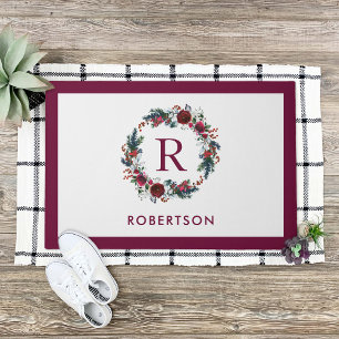 Holiday Floral Wreath Monogramm Personalisiert Fußmatte