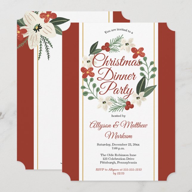 Holiday Floral WURDE Weihnachtsfest Party Einladung (Vorne/Hinten)