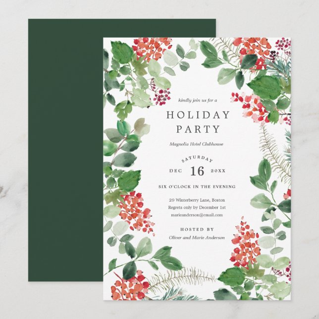 Holiday Florals Christmas Party Invitation Einladung (Vorne/Hinten)