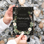 holiday foliage sparkle Christmas Party Invitation Einladung<br><div class="desc">winter floral wreath with a combination of gentle cream florals and pine foliage coupled with faux gold foil stars and snowflakes. Pair these lovely illustrations with your own photo and script for an amazing holiday card. You can opt to change greeting that suits you as the whole text can be...</div>