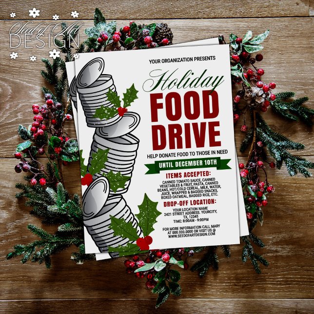 Holiday Food Drive Canned Food Mistletoe Wohltätig Flyer (Von Creator hochgeladen)