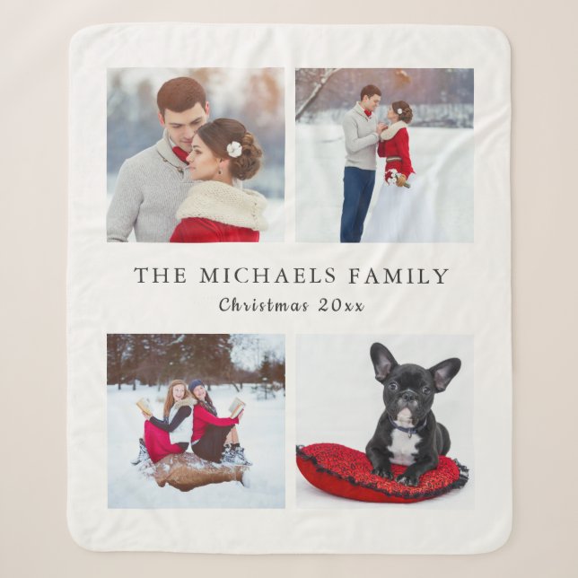 Holiday Foto Collage Name Weihnachts-Fleece hinzuf Sherpadecke (Vorderseite)