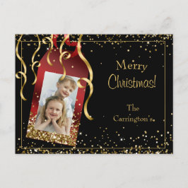 Holiday Foto Gold Glitzer Script Weihnachten Postkarte