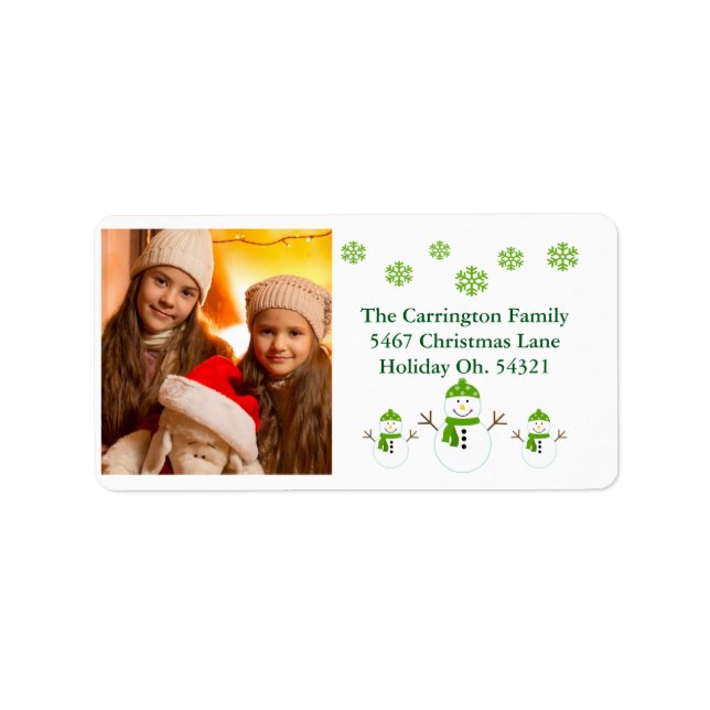 Holiday Foto Snowman Snowflake Xmas Ansprache Adressaufkleber (Vorne)
