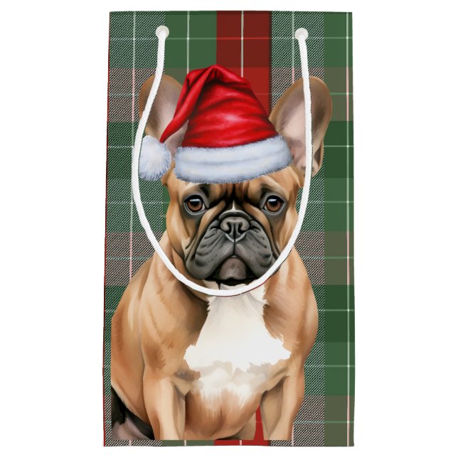 Holiday French Bulldog and Festive Plaid Christmas Kleine Geschenktüte (Vorderseite)