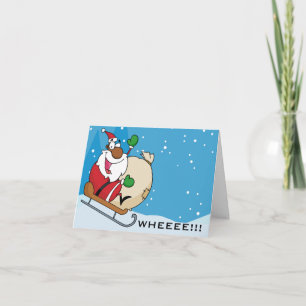 Holiday Fun Black Santa Claus Riding Sled Feiertagskarte