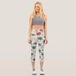 Holiday Gemustert Poinsettia 2-farbig hochwandig Capri Leggings