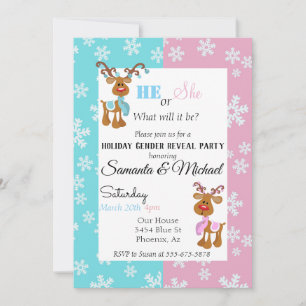 Holiday Gender Baby Reveal Party Rentier Schnee Einladung