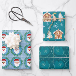 Holiday Gift Wrap Trip in blau und rot Geschenkpapier Set