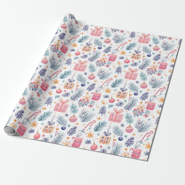 "Holiday Gifts & Grüntöne Pattern" Geschenkpapier (Ungerollt)